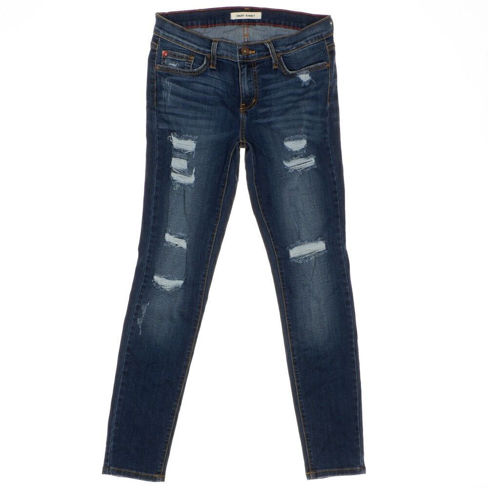 Angry Rabbit Skinny Jeans Size 28/7 Juniors Distressed Blue Measures 28 x 27.5